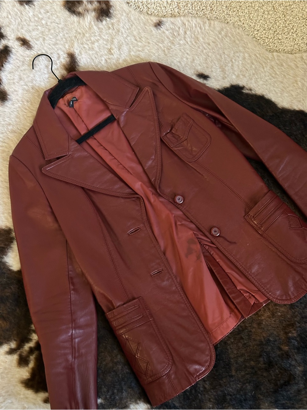 Women's Burgundy Leather Blazer Jacket